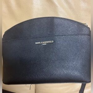 Karl Lagerfeld Black Saffiano Faux Leather Crossbody Sling Camera Bag